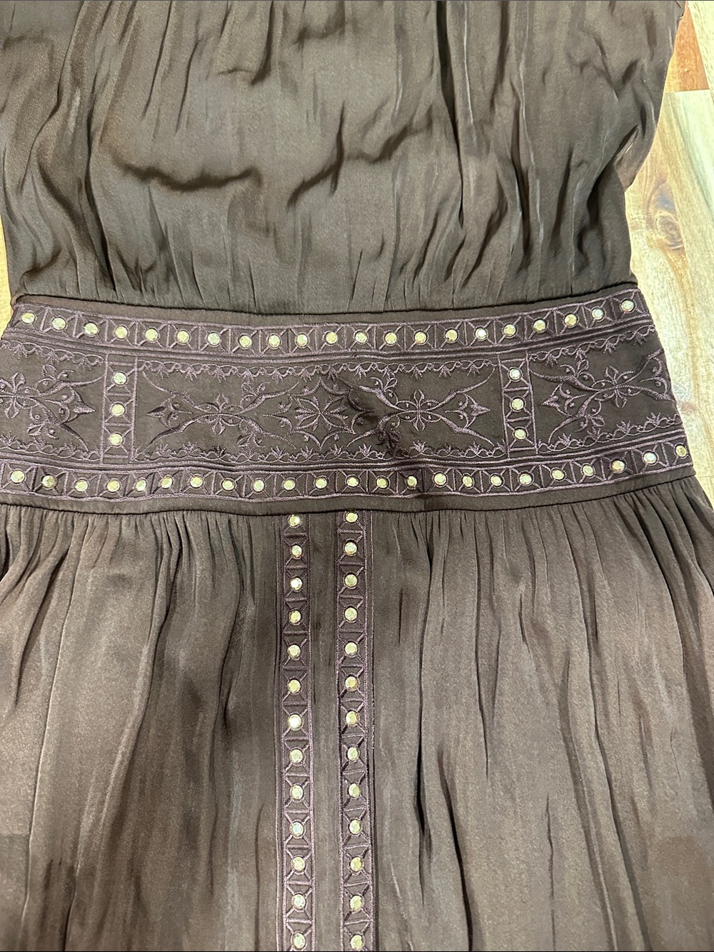 White House Black Market Brown Stud-Trim High-Low Dress 485 - Picture 5 of 11